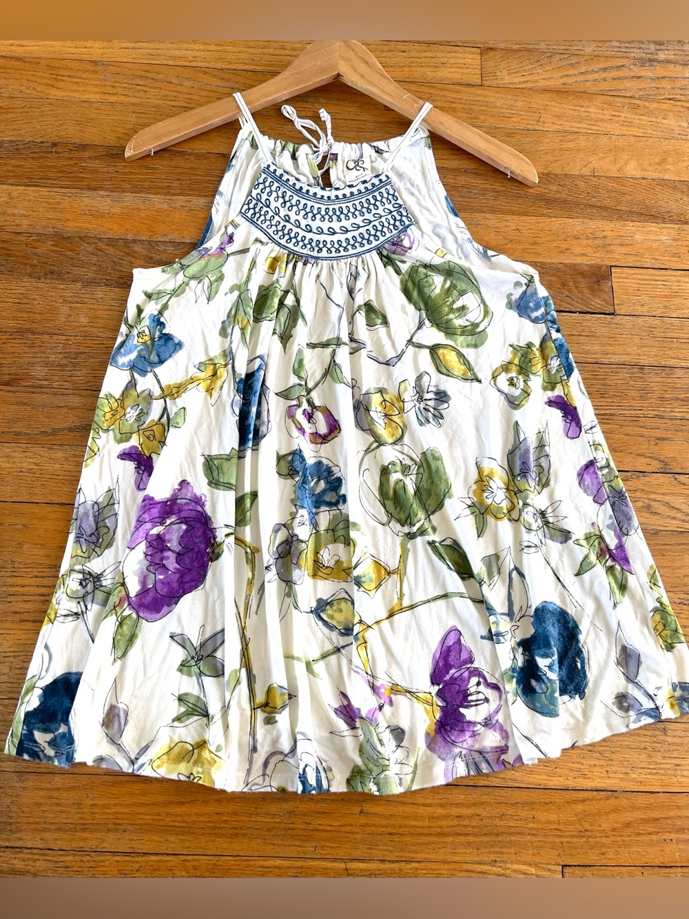 XS-S Anthropologie Isabel Tank One September Embroidered Bib Floral Top Halter